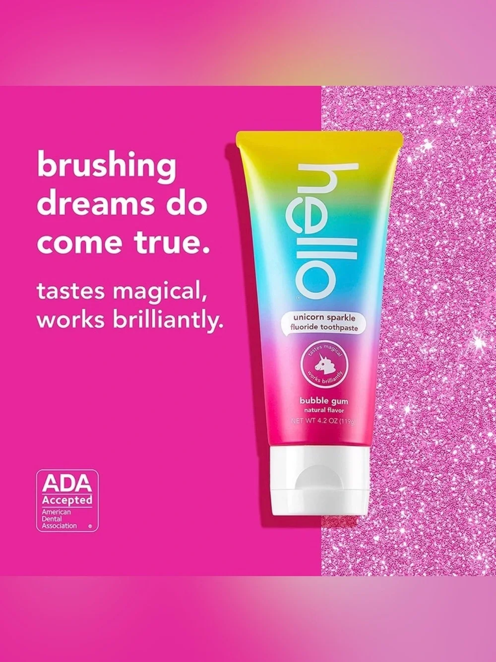 Hello Unicorn Sparkle Bubble Gum Toothpaste x2
